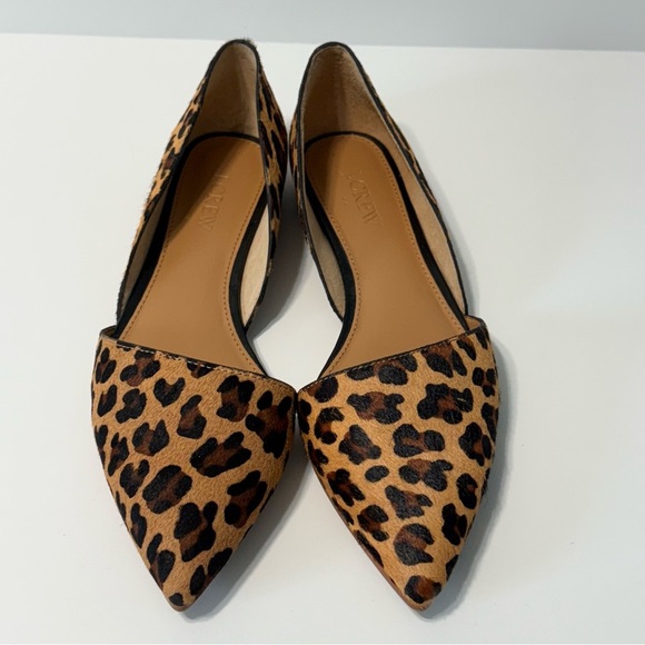 J. Crew Calf Fur Leather Flats Shoes Women’s 7.5 Pointed Toe Animal Print - Picture 1 of 15